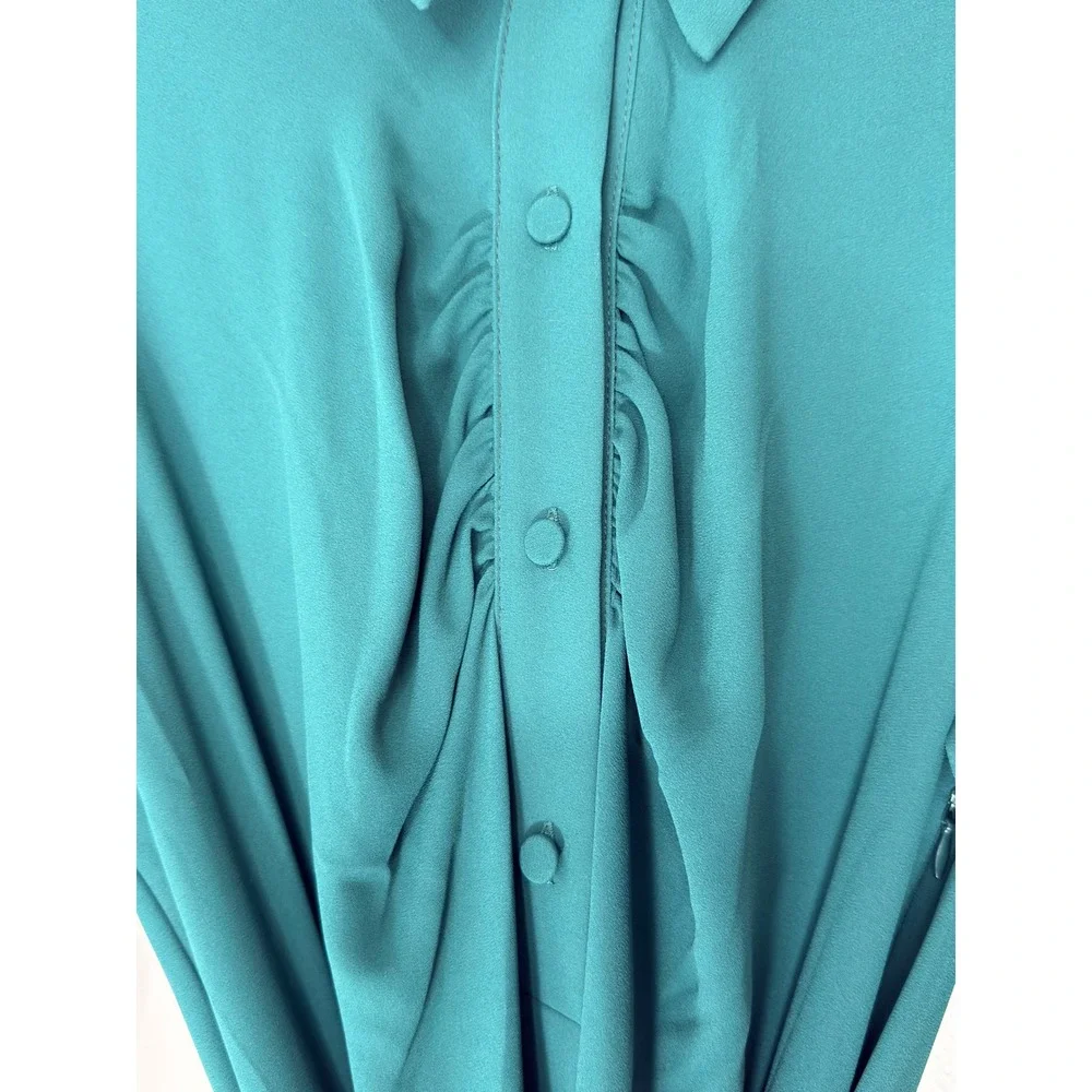 Milva Mi Shirt Dress Green Pleated Long Sleeve Belter Classy Maxi Modest Medium‎